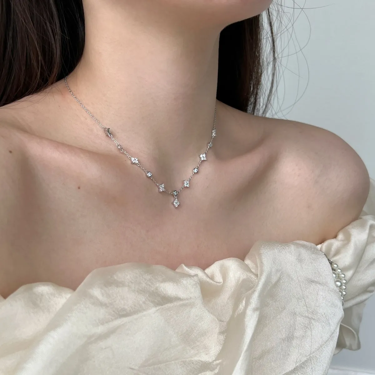 KAKODIY custom 5A Cubic Zirconia 925 Sterling Silver necklace women's matte four-leaf clover necklace bracelet jewelry set detail 3