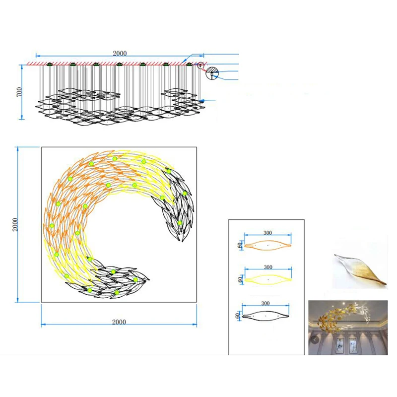 Ручной подвесной светильник из дутого стекла подвесные светильники с дизайном в виде листьев арт-декор для вестибюля отеля художественная люстра муранского освещение