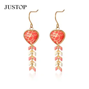 Bulk Natural Crystal Turquoise Stone Earrings 18K Gold Stud Jewelry with Flower Pattern Ear Drop Design for Women
