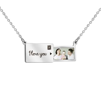 Envelope Photo Locket Necklace Lover Jewelry Personalized Engraved Letter Custom Necklace For Valentine's Day Gift