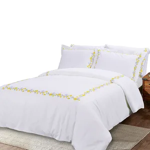 Single Bed Sheets 100% Cotton Embroidery Bedding Set Duvet Cover Bed Sheets White