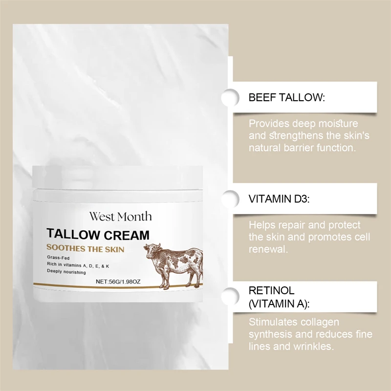 WEST MONTH Beef Tallow Cream Moisturizing Nourishing Dry Dull Skin Fine Lines Treatment Best Chinese Face Cream Skin Cosmetics