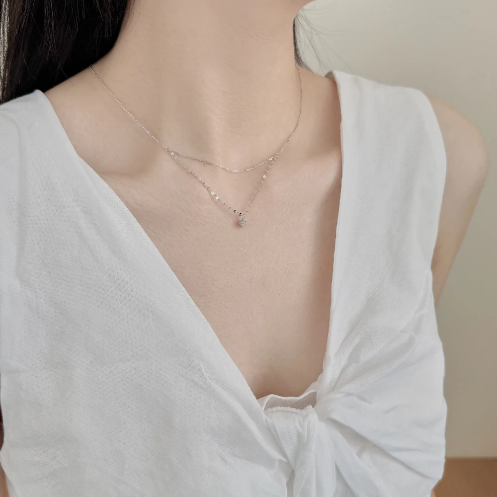 KAKODIY Layered Clover 5A Zirconia Pendant Necklace Rhodium 18K Gold Plated Exquisite Layered Long Necklace for Women detail 5