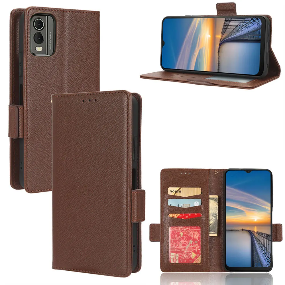 Solid Color Pu Leather Mobile Phone Case With Anti Drop Wallet Protective Cover For Nokia C32 4g Laudtec