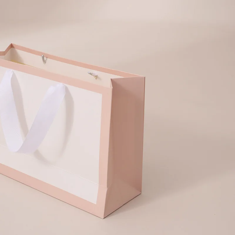 Custom Your Own Logo Printed Recyclable Luxury Paper Bags Packaging Clothing Shopping Paper Bag With White Ribbon Handle