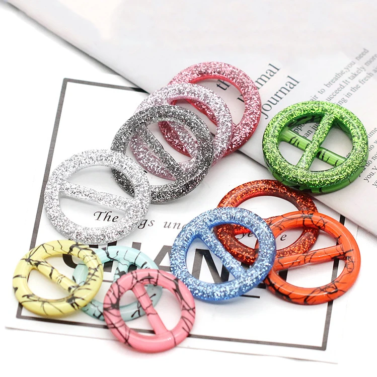 Fashion Adjustable Sequins Shiny Round Colorful Resin Plastic Buckle