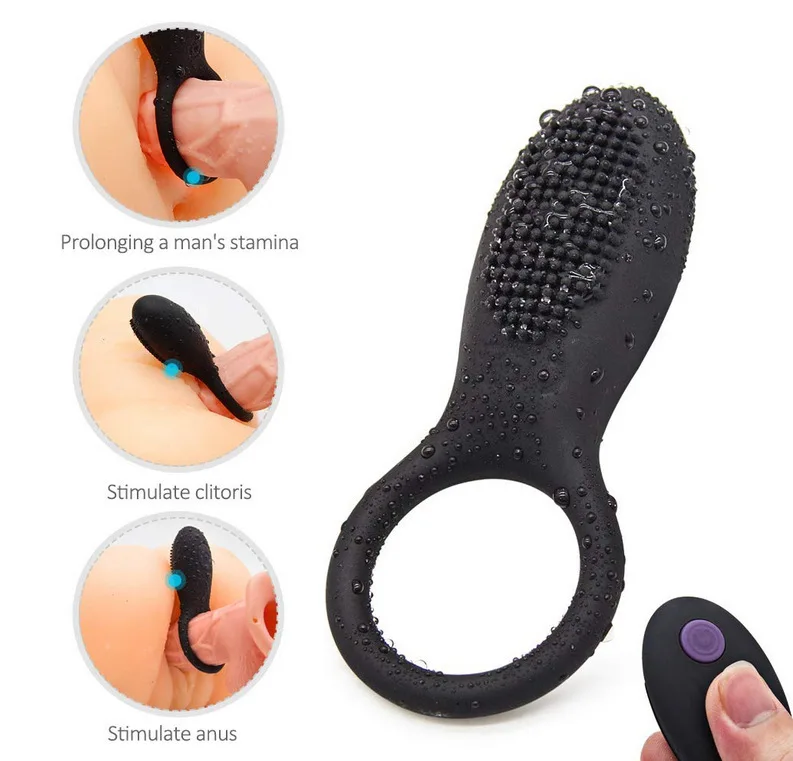 Men Masturbation Toys USB Rechargeable 10 Frequency Wireless Remote Control Cum Locking Male Silicone Erotic Vibrating Ring 3