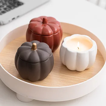 Halloween Decorations Pumpkin Matte Luxury Empty Concrete Candle Jar With Lid For Home Decor