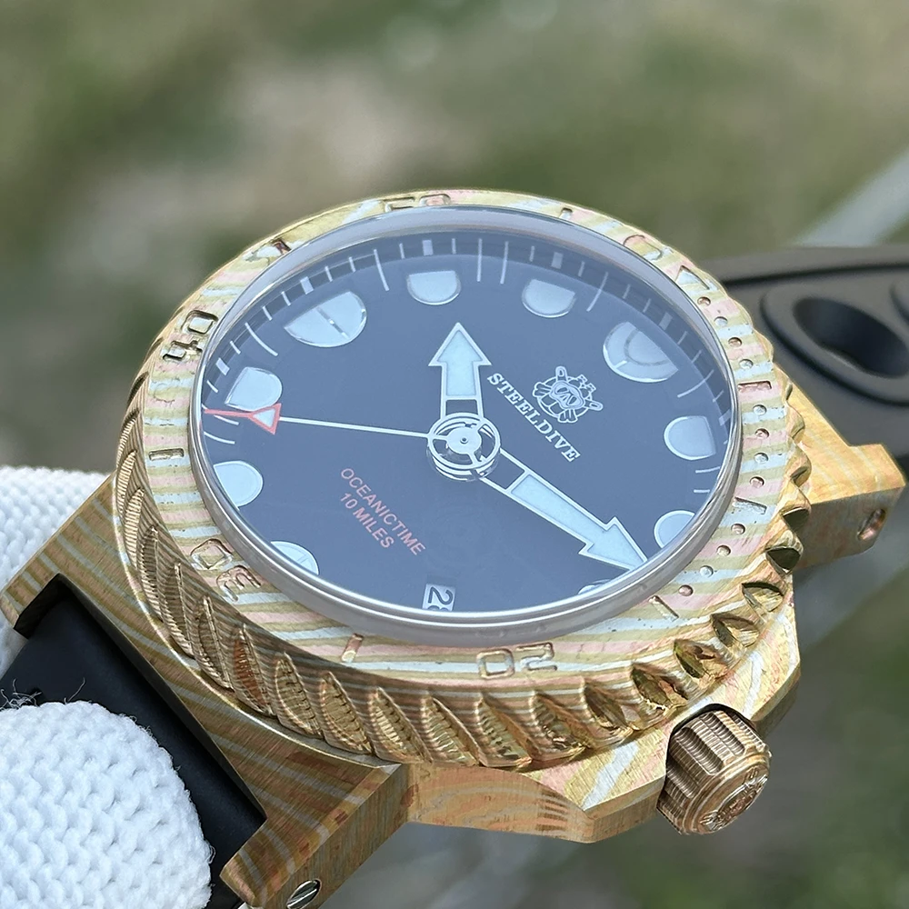 STEELDIVE SD1982Y Men's Bronze Damascus Dive Watch, 10000M