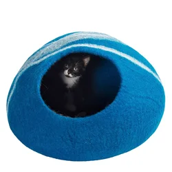 Customized color & size Merino wool cat tent cave chunky navy felt cat cave bed