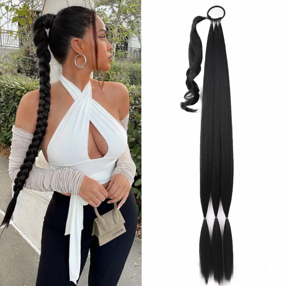 Synthetic Long Braided Ponytail Hairpiece 32 Inches Kinky Straight ...