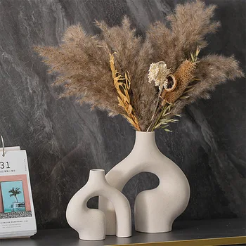European Ceramic Plain Burned Vase Creative Combination Set Hydroponic Dried Flower Inserts Home Decoration Gift Crafts