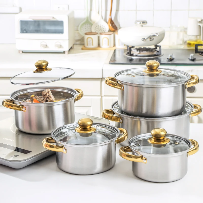 5pcs Colorful Stainless Steel Cookware Set Non-Stick Pots Pan Casserole Soup Pot Kitchen Utensils Cooking Pot