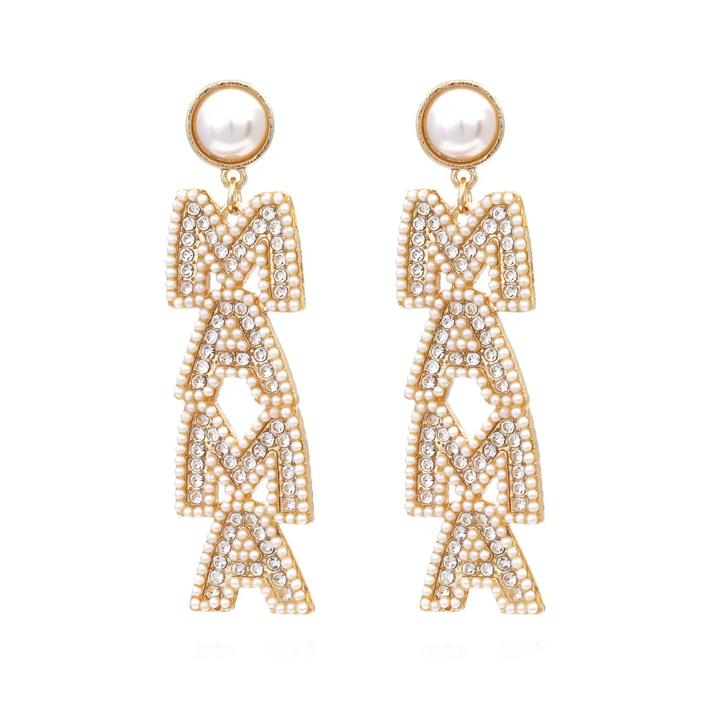 MAMA Letter Dangle Earrings - Pearl & Rhinestone Drop Earrings For Mothers (Mother's Day Gift) - View #8