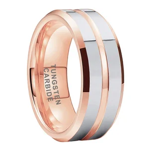 Coolstyle Jewelry 8mm Wholesale Beveled Rose Gold Plated Tungsten Carbide Ring for Men Women Fashion Engagement Wedding Band