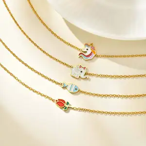 High End Stainless Steel Fish Flower Charm Bracelet Cute Pattern Jewelry Bracelets for Women