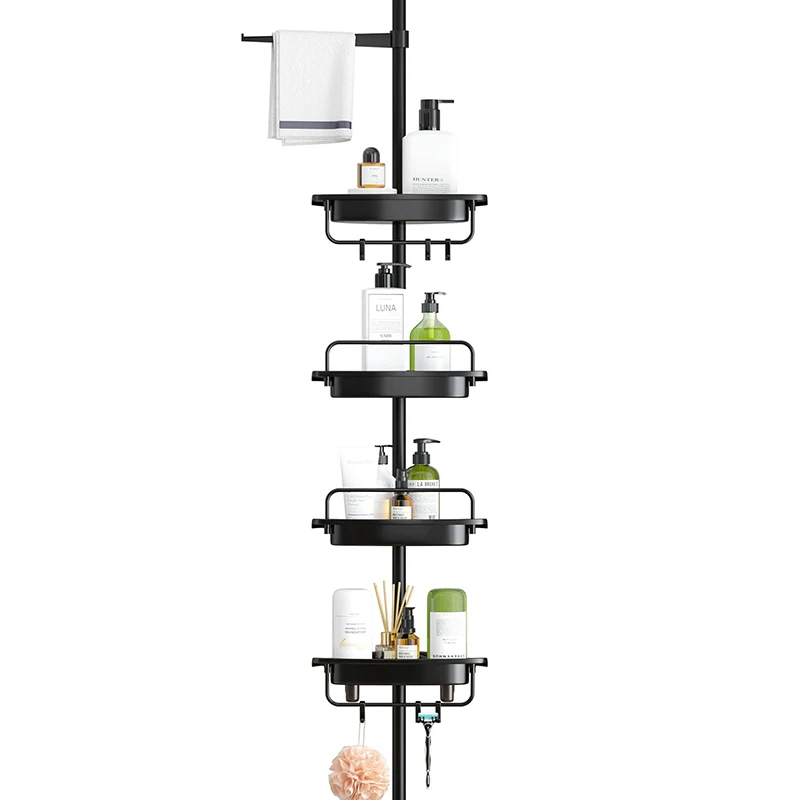 Rustproof Corner Shower Caddy Revolving Storage Rack 4Tier Adjustable Bathroom Shelves with