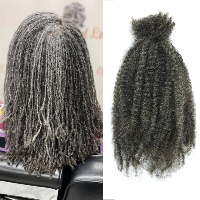 KAMA 4CW Afro Kinky Bulk Human Hair Salt and Pepper Color Raw Human Bulk Crochet Hair Extensions for Dreadlocs Twist