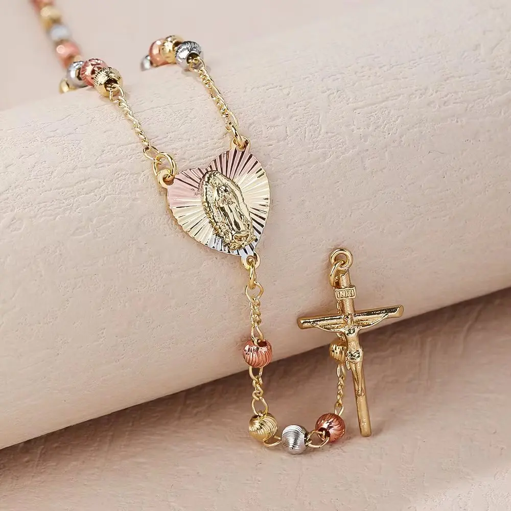 Wholesale Religious Catholic 18k Gold Rosary Bead Chain Cross Necklace