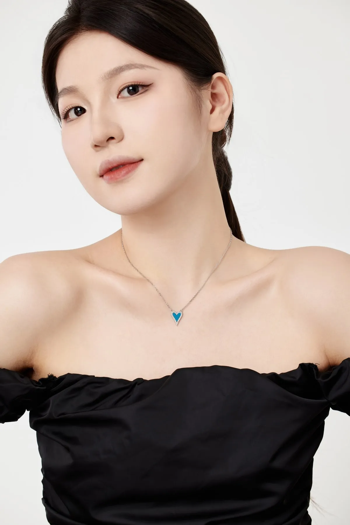 KAKODIY Matte Fine Jewelry 925 Sterling Silver Chain Blue Black Agate Necklace Pendant Cubic Zircon Zircon Heart Necklace for Women detail 2