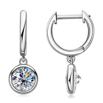 R.GEM. Korean Dainty Design S925 Silver Round 1 Carat 6.5 mm VVS D Color Diamond Moissanite Hoop Earrings for Women Jewelry