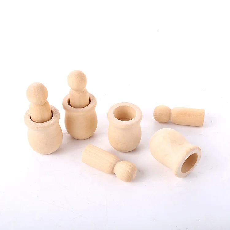 High Quality Factory Sale Unfinished Nesting Dolls Unpainted Pine Wooden Mini Peg Doll