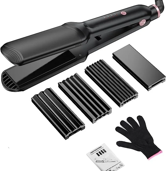 Professional 3D Grid Hair Straightener with LCD Display 5 Kinds Plates Interchangeable Wide Plate Flat Iron