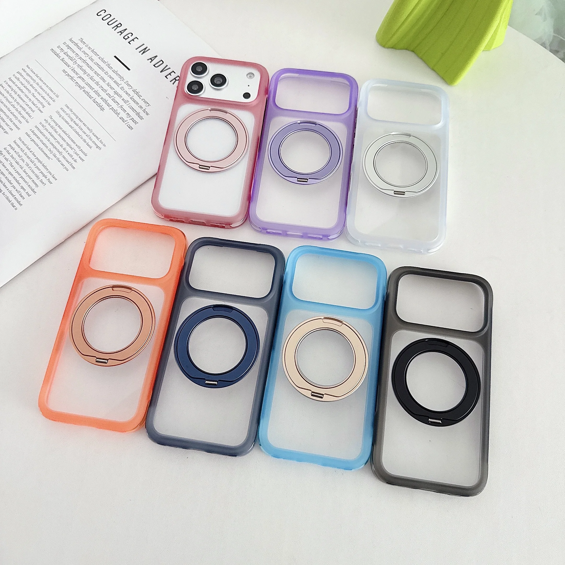 Wholesale 2 in 1 Invisible 360 Rotatable Kickstand Magnetic Phone Case Anti-drop Corner Cover for iPhone 17 16 Pro Max clear