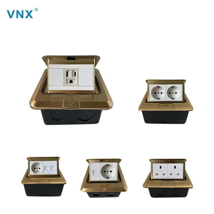 VNX Pop-up Floor Ground Outlet Socket Copper Material 3 Hole Waterproof Residential Hidden Floor Power Pop up Socket