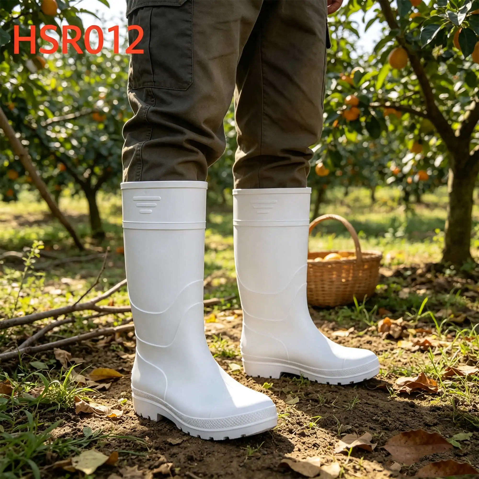 ZYF,Aquaculture Work Seam-sealed PVC Rain Boots for Kenya Fruit Harvesting Mud Resistant White Hua Singh Garden Boots HSR012
