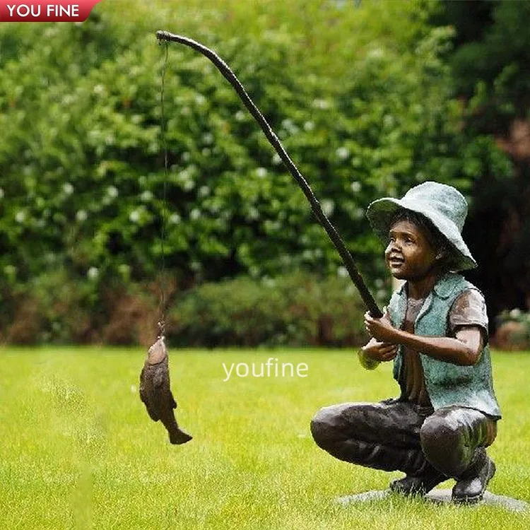 bronze fisher with net Outdoor Beach Modern Life Size Copper Brass Fishing Net Bronze Fisherman  Sculpture