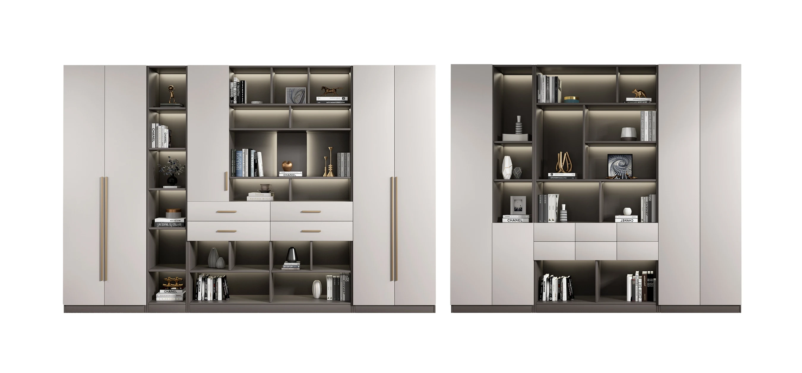 Custom Built Simple Nordic Modern Combination Cabinet Bookshelf With Table