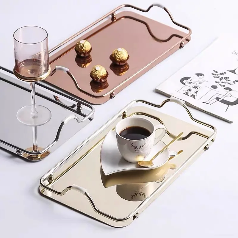 Wholesale Metal Decorative Serving Tray with Handle Stainless Steel Tea & Coffee Serving Tray_13