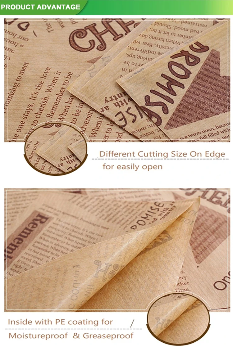 Bolsas de sándwich de papel de cera Bolsa de pizza Comida segura
