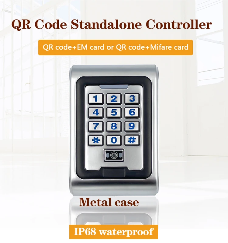 Waterproof RFID Metal Standalone Keypad Dynamic QR Code Scanner 13.56Mhz IC Door Lock Outdoor QR Code Access Control