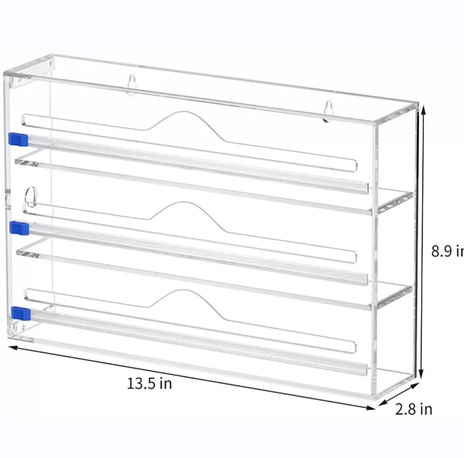 Acrylic Wrap Dispenser With Slide Cutter & Labels Aluminum Tin Foil