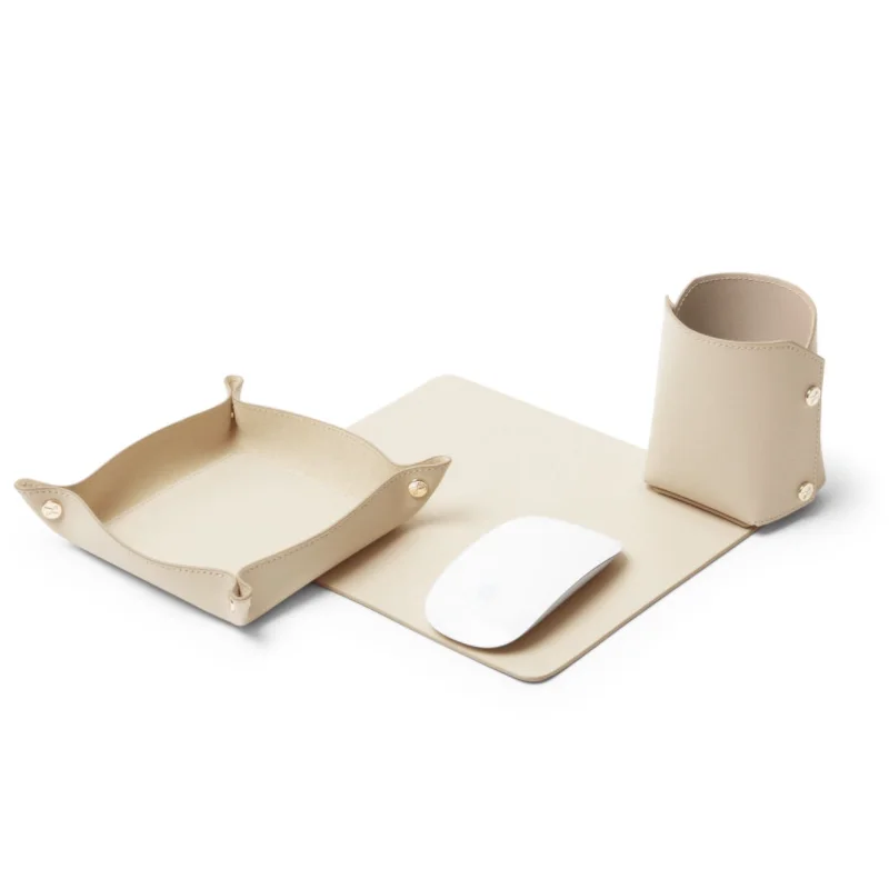 Modern Leather Mouse Pad Pencil Cup Holder Unlined Valet Tray Set Desk Tray Office Supplies
