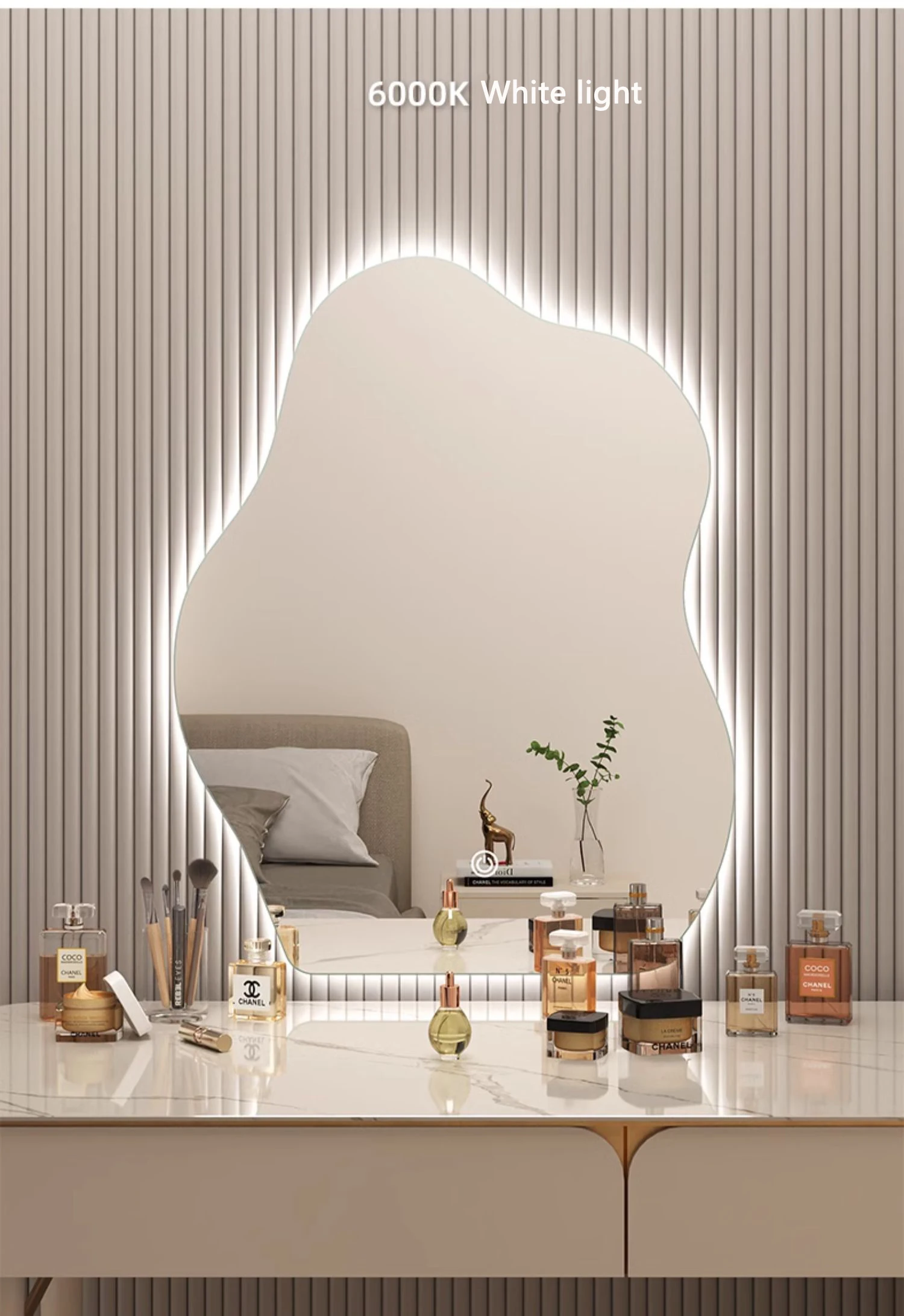 Bathroom irregular shape Interior bedroom dressing living room backlit wall hanging makeup smart led mirror factory