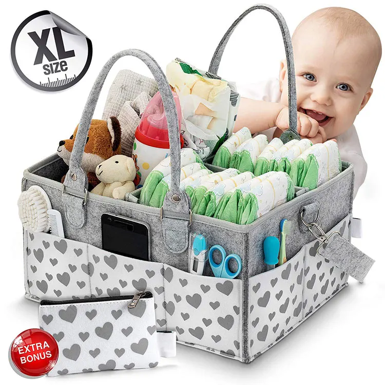 Rirool Baby Diaper Caddy - Nursery Diaper Tote Bag - Large Portable Car Travel Organizer - Boy Girl Diaper Storage Bin for Changing Table - Baby Shower Gift