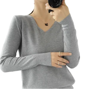 S-2XL Autumn Winter New Casual Women's V-neck Flat Knitted Long Sleeve Loose Fit Breathable Sweater Undercoat