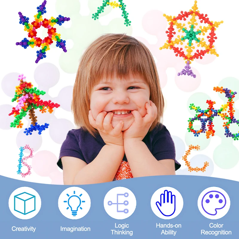 300PCS Building Toys STEM Interlocking Blocks Plastic Connect Block Snowflake Toys