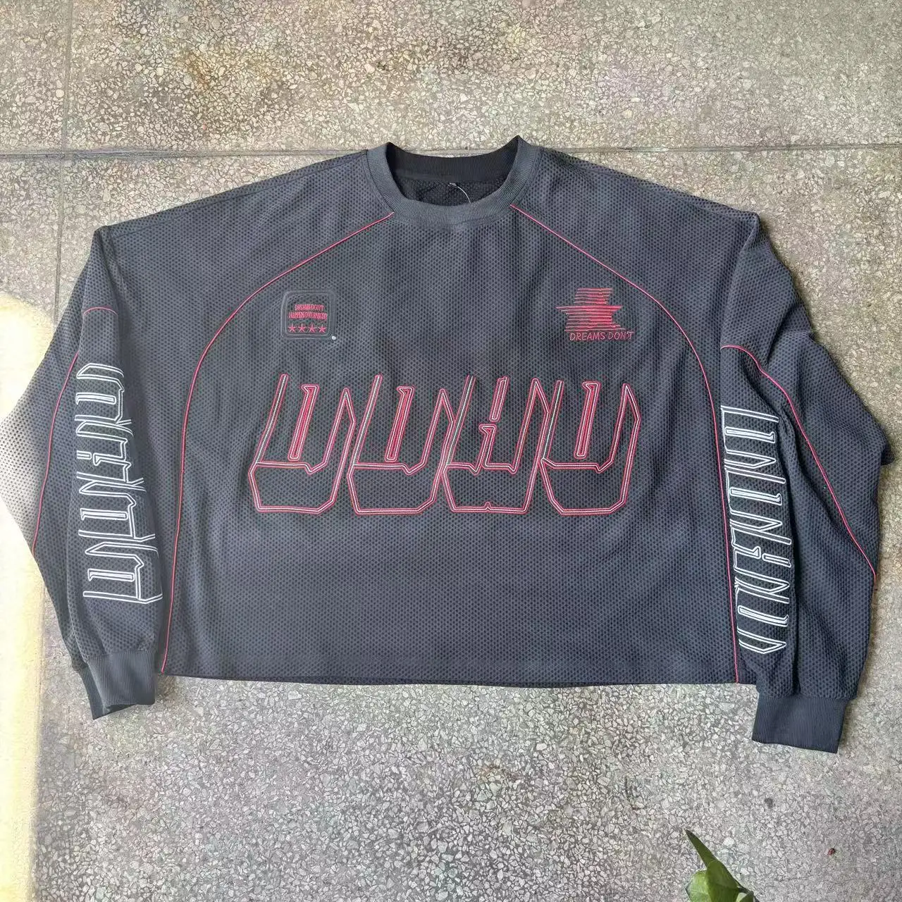 New Design Loose Fashion Long Sleeves T-shirt Monkey Wash Distressed T-shirt Silk Screen Printing Embroidery T-shirt Man gallery 2