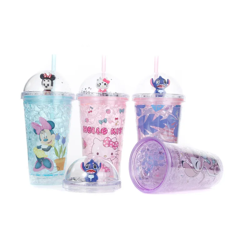 Factory Custom Cartoon Anime Reusable Double Wall Water Bottle Frosted Plastic Coffee Cup with Lid and Straw