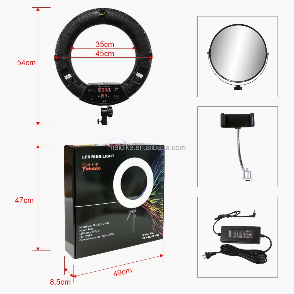 Yidoblo 18'' 96W FD-480II Dimmable LED Ring Light Kit For Photography Youtube 