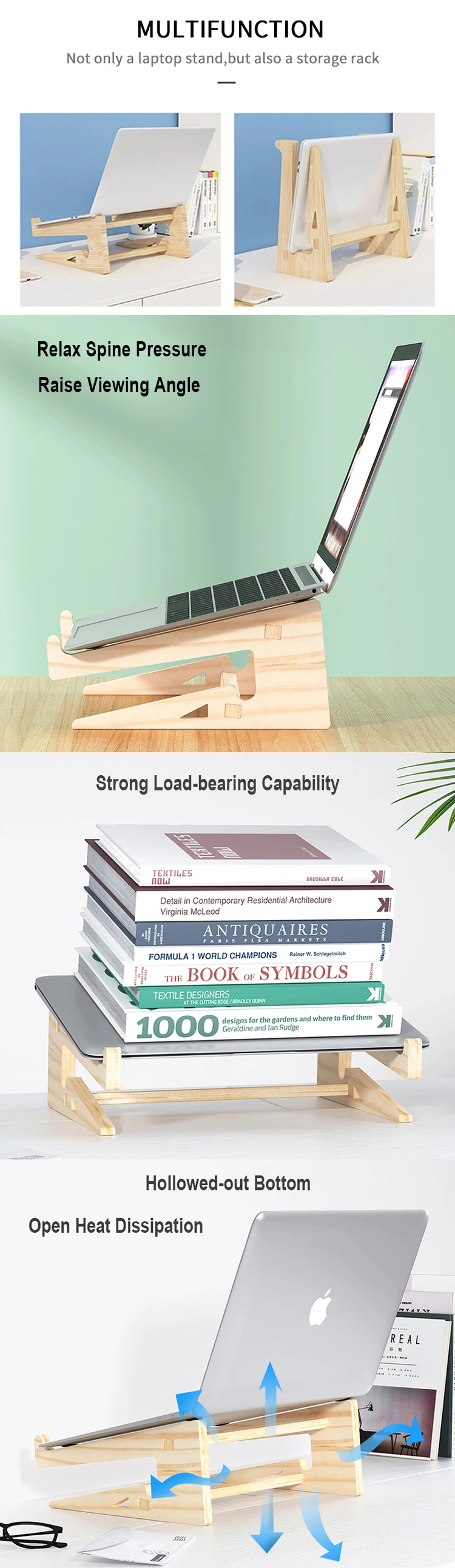 Environmentally Friendly Wood Cooling Pad for Notebook Laptop Computer Riser Wooden Stand Holder