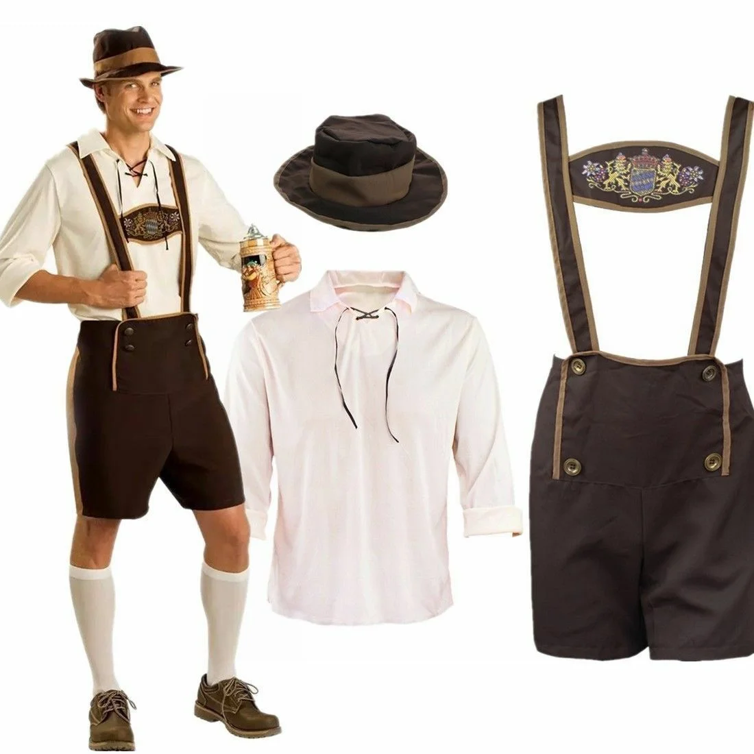 Oktoberfest Lederhosen Hat Fancy Dress Mens German Beer Man Bavarian Costume 