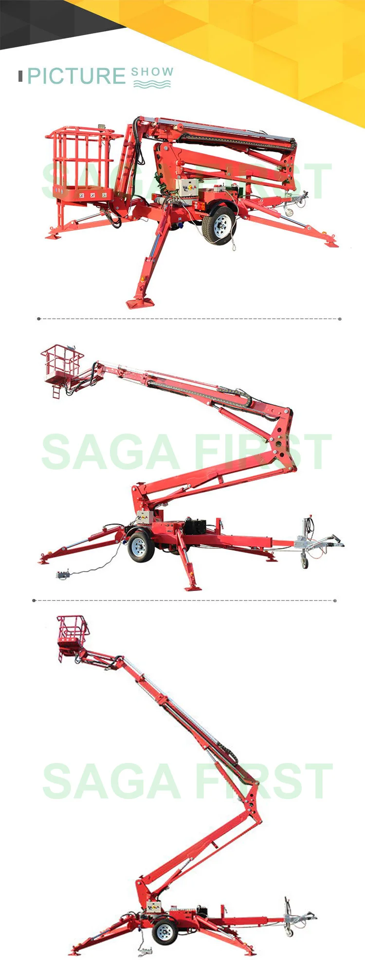 Qingdao Factory Produce 10m 12m to 24m Trailer Hydraulic Towable Man Boom Lift Cherry Picker for Sale