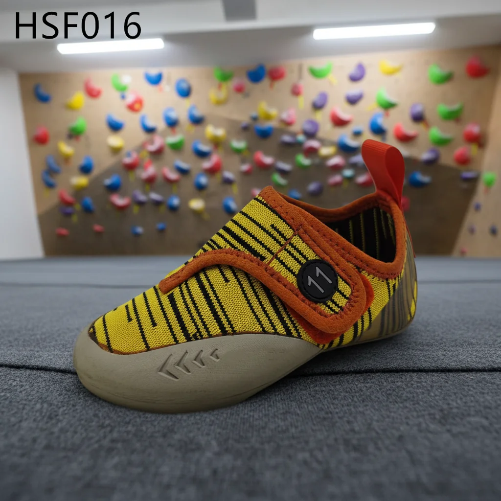 ZYF,Ground-gripping Rubber Sole Child Yellow Climbing Shoes Rock Surface Crossing Kids Creepers Shoes with Fun Patterns HSF016