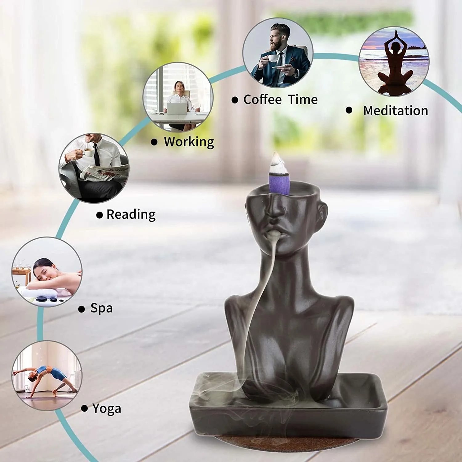 Artigianato in ceramica Buddha Riflusso a mano Bruciatore di incenso Porta bastoncini di incenso Incensiere di loto Ufficio Casa da tè Decora -Non incenso  15