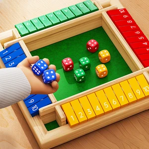 Montessori Digital Flip Card Family Parent Child Game Wooden 4 Person Desktop Toy Shut the Box Dice Game Deluxe 4 Sided